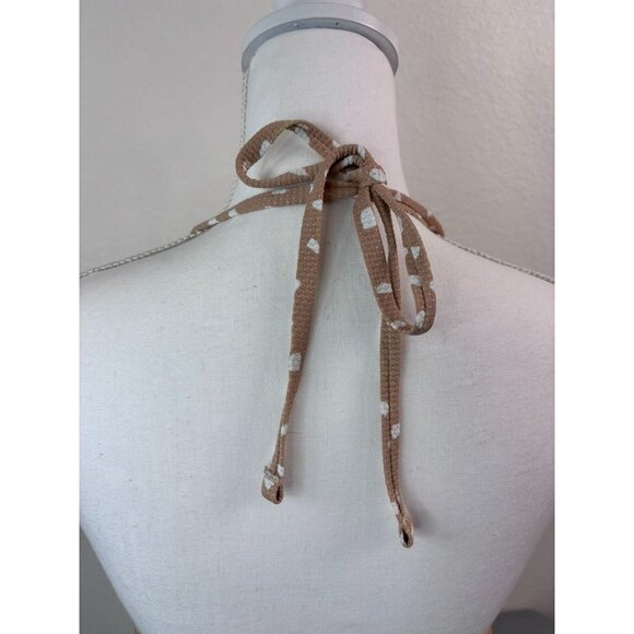 Aerie women's medium‎ tan white dot one piece full coverage swimsuit halter tie - Picture 5 of 8